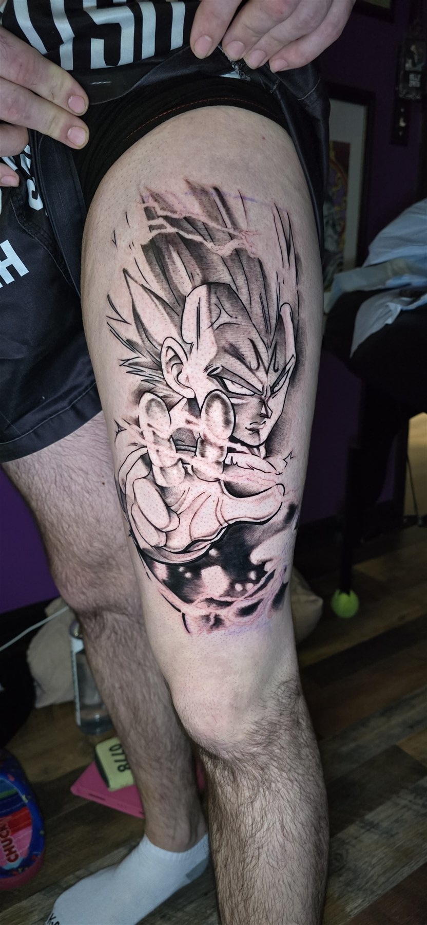 Black and grey Vegeta manga tattoo by Billy Smith